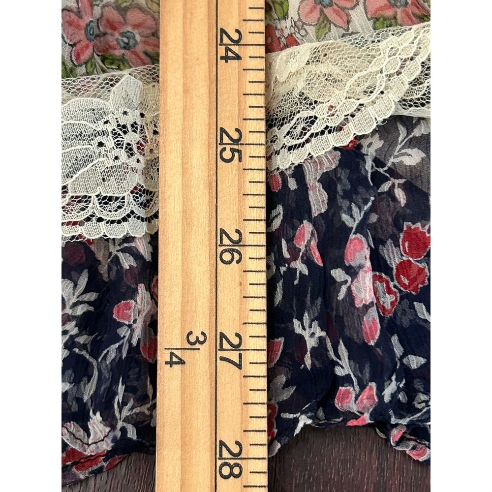 Rene Derhy Boho Patchwork Babydoll Swing Top Chiffon Lace Sleeveless Size Medium - Picture 9 of 9